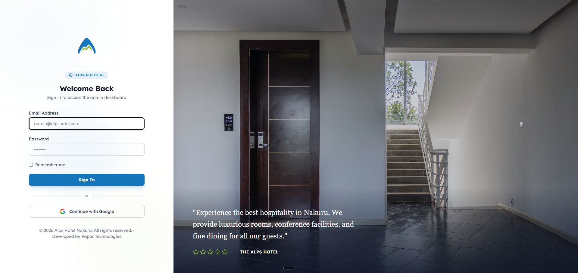The Alps Hotel Nakuru - Booking & Hotel Management System